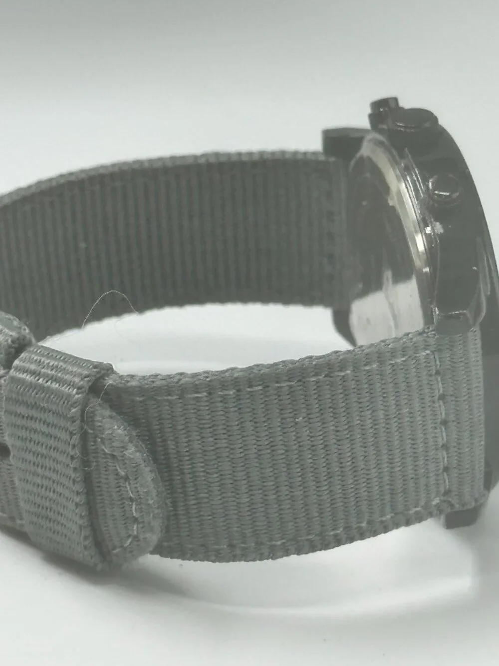 Bass Pro Shops Watch Men Black Dial 46MM Grey Canvas Band New Battery 9